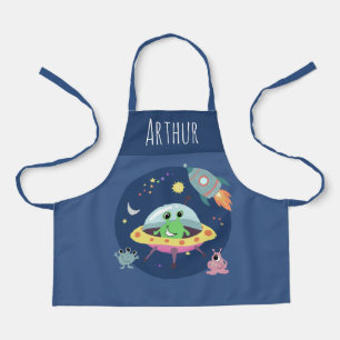 ボーイズブルーキュート宇宙エイリアン&ネーム エプロン