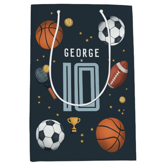 ボーイズブルークールスポーツ子供の誕生日 ミディアムペーパーバッグ (正面)