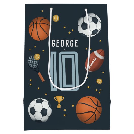 ボーイズブルークールスポーツ子供の誕生日 ミディアムペーパーバッグ (裏面)