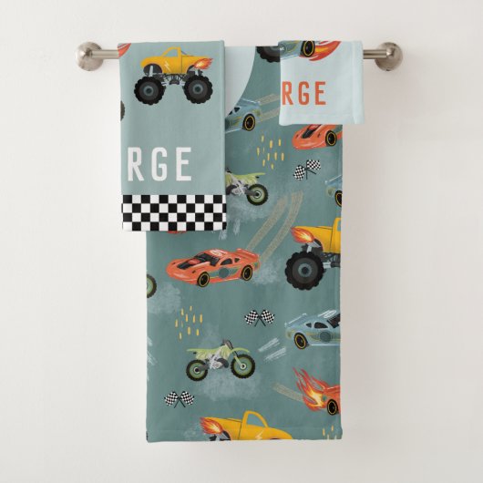 ボーイズブルークールレーシングカーキッズ バスタオルセット (インサイチュ)