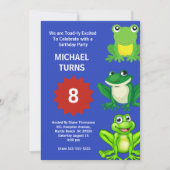 ボーイズブルーグリーンカエル誕生日パーティー任意の年齢 招待状 (正面)