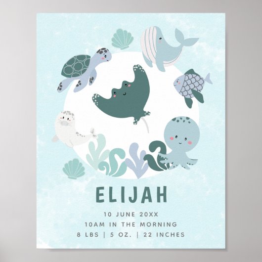 ボーイズブルーザシーアンダー誕生統計子供部屋 ポスター (正面)