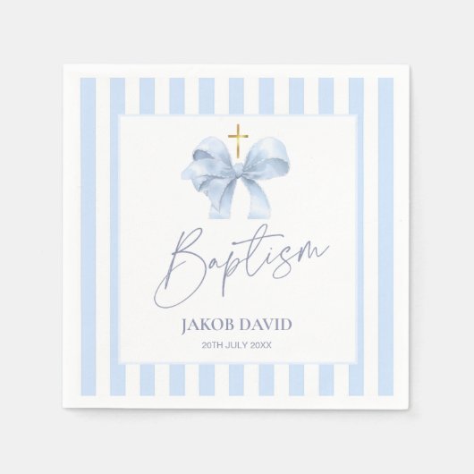 ボーイズブルーストライプのバプティスナプキン スタンダードカクテルナプキン (正面)