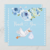 ボーイズブルーストークモノグラムフローラベビーシャワー サンキューカード (正面/裏面)