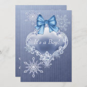ボーイズブルースノーフレーク冬ワンダーランドベビーシャワー 招待状 (正面/裏面)
