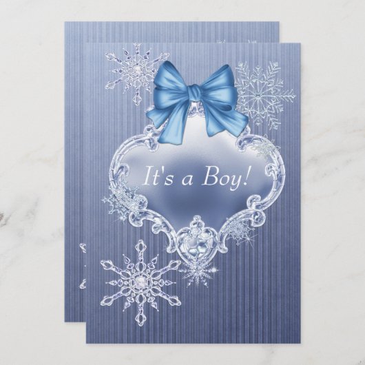 ボーイズブルースノーフレーク冬ワンダーランドベビーシャワー 招待状 (正面/裏面)