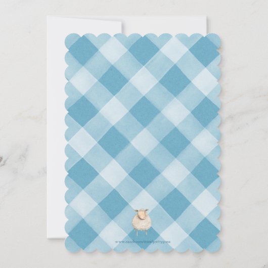 ボーイズブルーチェックファーム誕生日パーティーの招待 招待状 (裏面)