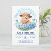 ボーイズブルーハイランドカウピクニック子供の誕生日 招待状 (スタンド正面)