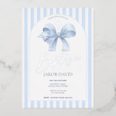 ボーイズブルーボウとストライプバプテスマ招待状 箔招待状 (正面)