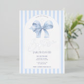 ボーイズブルーボウとストライプバプテスマ招待状 箔招待状 (立ち正面)