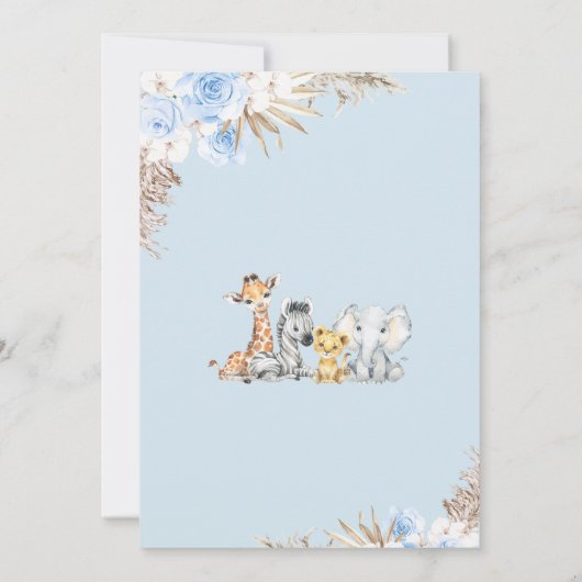 ボーイズブルーボホフローラサファリベイビーシャワー 招待状 (裏面)