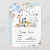 ボーイズブルーボホフローラサファリベイビーシャワー 招待状 (正面/裏面)