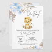 ボーイズブルーボホフローラライオンベビーシャワー 招待状 (正面/裏面)