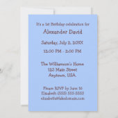 ボーイズブルー水玉模様ベビー初の誕生日写真 招待状 (裏面)