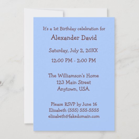 ボーイズブルー水玉模様ベビー初の誕生日写真 招待状 (裏面)