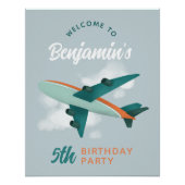 ボーイズブルー飛行機旅行誕生日ウェルカムサイン ポスター (正面)