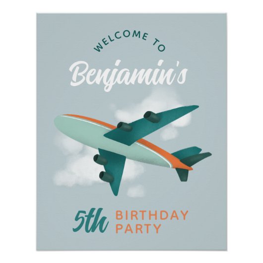 ボーイズブルー飛行機旅行誕生日ウェルカムサイン ポスター (正面)