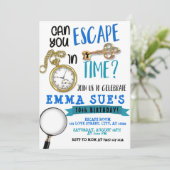 ボーイズブルー&グレーエスケープルーム誕生日 招待状 (スタンド正面)