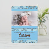 ボーイズブルー&ブラウンヴィンテージフローラ《キリスト教》洗礼式や命名式 招待状 (スタンド正面)