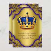 ボーイズプリンスバプテ王室のスブルーと金ゴールドクラウン 招待状 (正面/裏面)