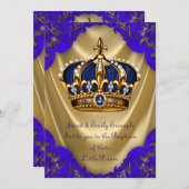 ボーイズプリンスバプテ王室のスブルーと金ゴールドサテン 招待状 (正面/裏面)