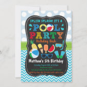 ボーイズプールパーティーアイスクリーム誕生日 招待状 (正面)