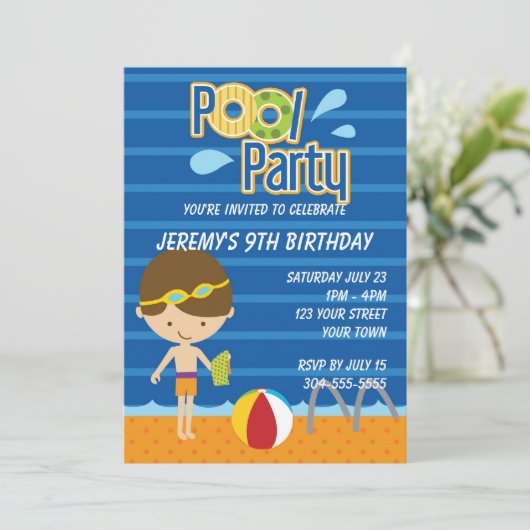 ボーイズプールパーティー誕生日 招待状 (スタンド正面)
