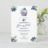 ボーイズベリーファースト誕生日ウォーターカラーブルーベリー 招待状 (スタンド正面)