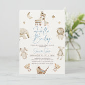 ボーイズベージュぬいぐるみ動物ベビーシャワー招待状 招待状 (スタンド正面)