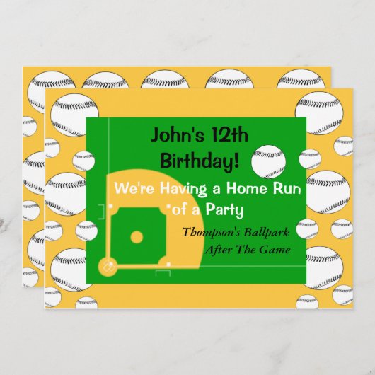 ボーイズベースボール誕生日招待状 招待状 (正面/裏面)