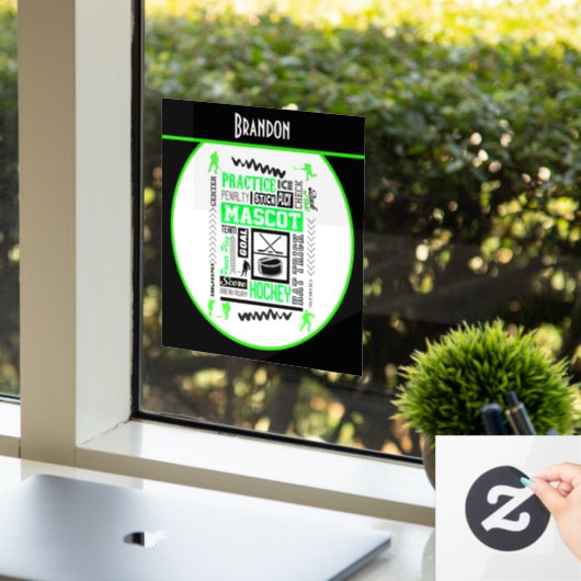 ボーイズホッケー用語ネオンパーソナライズされたグリーン ウィンドウサイン (オフィス)