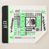 ボーイズホッケー用語ネオンパーソナライズされたグリーン シェルパブランケット (正面(横))