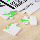 ボーイズホッケー用語ネオンパーソナライズされたグリーン ジグソーパズル (側面)