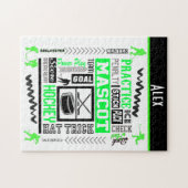 ボーイズホッケー用語ネオンパーソナライズされたグリーン ジグソーパズル (横)