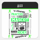 ボーイズホッケー用語ネオンパーソナライズされたグリーン スクエアシール (正面)