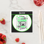 ボーイズホッケー用語ネオンパーソナライズされたグリーン スタンダードカクテルナプキン (インサイチュ)