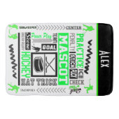 ボーイズホッケー用語ネオンパーソナライズされたグリーン バスマット (正面)