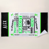 ボーイズホッケー用語ネオンパーソナライズされたグリーン ビーチタオル (正面)