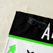 ボーイズホッケー用語ネオンパーソナライズされたグリーン ビーチタオル (インサイチュ)