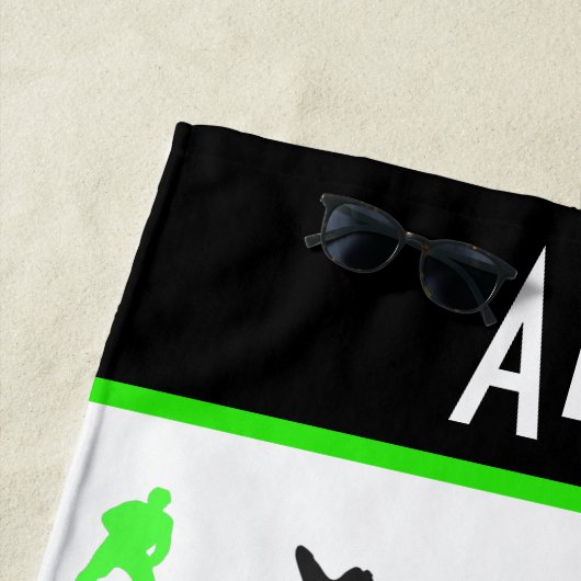 ボーイズホッケー用語ネオンパーソナライズされたグリーン ビーチタオル (インサイチュ)