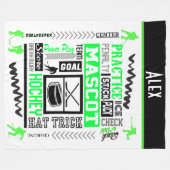 ボーイズホッケー用語ネオンパーソナライズされたグリーン フリースブランケット (正面(横))