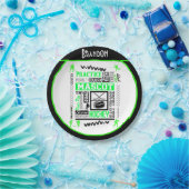 ボーイズホッケー用語ネオンパーソナライズされたグリーン ペーパープレート (パーティー)