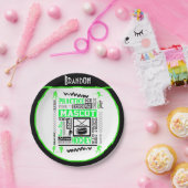 ボーイズホッケー用語ネオンパーソナライズされたグリーン ペーパープレート (パーティー)