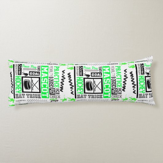 ボーイズホッケー用語ネオンパーソナライズされたグリーン ボディピロー (裏面)