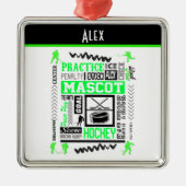 ボーイズホッケー用語ネオンパーソナライズされたグリーン メタルオーナメント (正面)