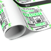 ボーイズホッケー用語ネオンパーソナライズされたグリーン ラッピングペーパー (ロールコーナー)