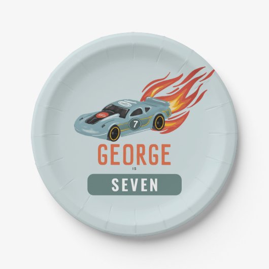 ボーイズホットブルーレーシングカー子供の誕生日 ペーパープレート (正面)