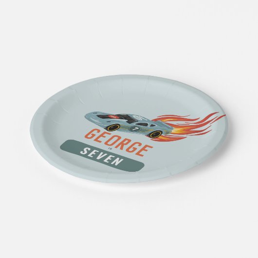 ボーイズホットブルーレーシングカー子供の誕生日 ペーパープレート (アングル)