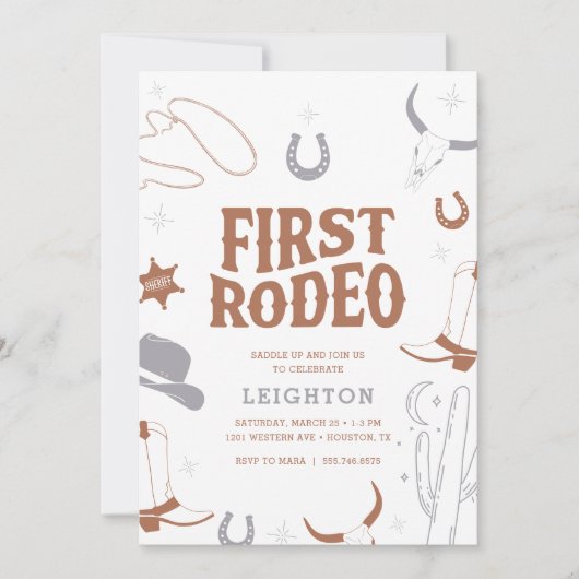 ボーイズボホレトロファーストRodeo Cowboy 1st Birthday 招待状 (正面)