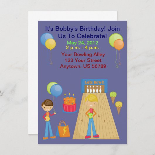 ボーイズボーリングバースデーパーティ招待状 招待状 (正面/裏面)